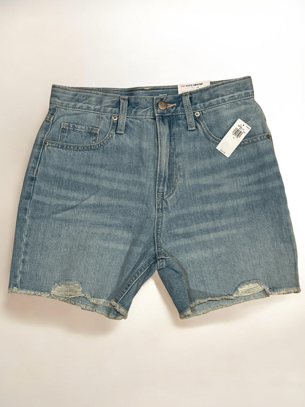 Old Navy Girls Soft Faded Blue High-Rise Slouchy Straight Jean Shorts 14
